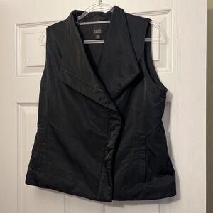 Eileen Fisher Black Collared Full Zip Vest Women Size M Cotton/Nylon Sleeveless
